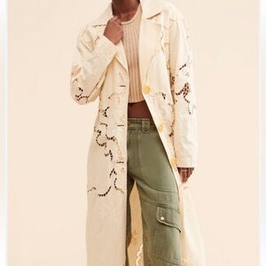 NWT Anthropologie Avec Les Filles Maxi floral Crochet overcoat trench Linen belt